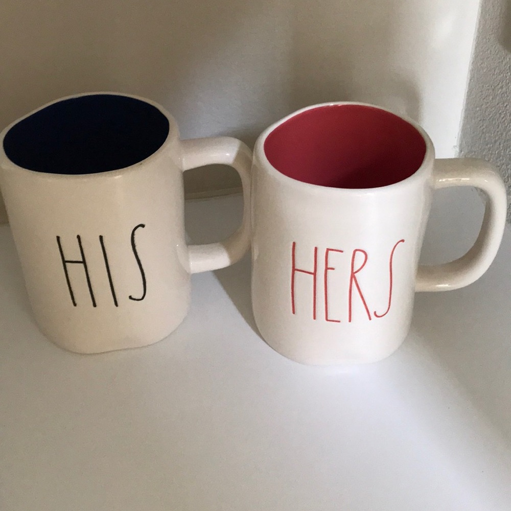 Bundle Rae Dunn Mugs, His and Hers, blue and red.